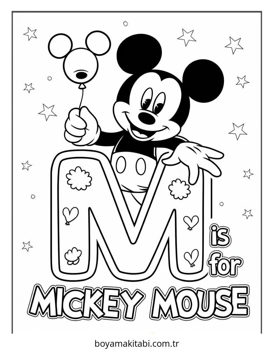 Mickey ve Minnie Mouse boyama sayfası – çocuk aktivitesi, PDF indir
