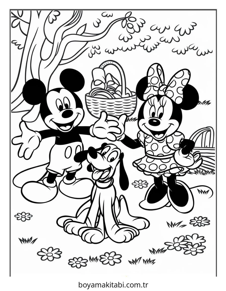 Mickey ve Minnie Mouse boyama sayfası – sanatsal çalışma, çocuklar için