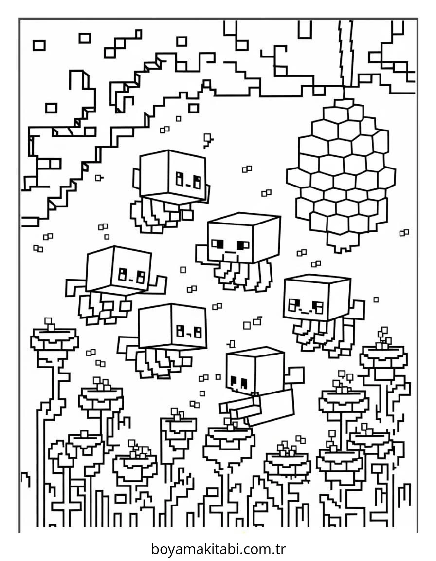 Minecraft boyama sayfası – çocuk aktivitesi, PDF indir