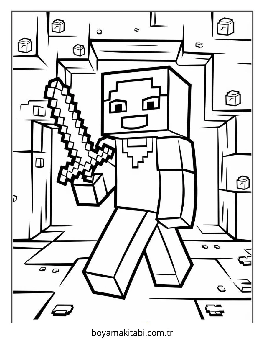 Minecraft boyama sayfası – çocuk aktivitesi, PDF indir