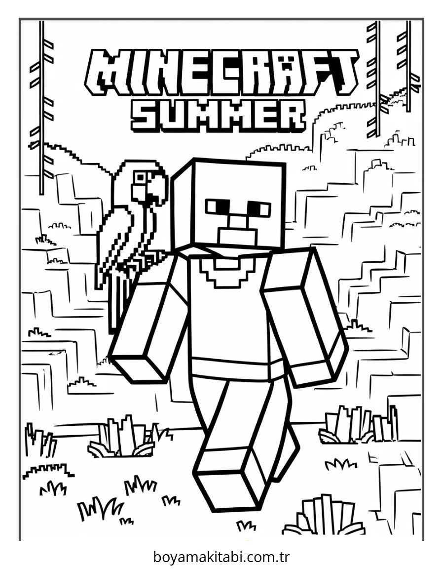 Minecraft boyama sayfası – çocuklar için, çizgi film temalı