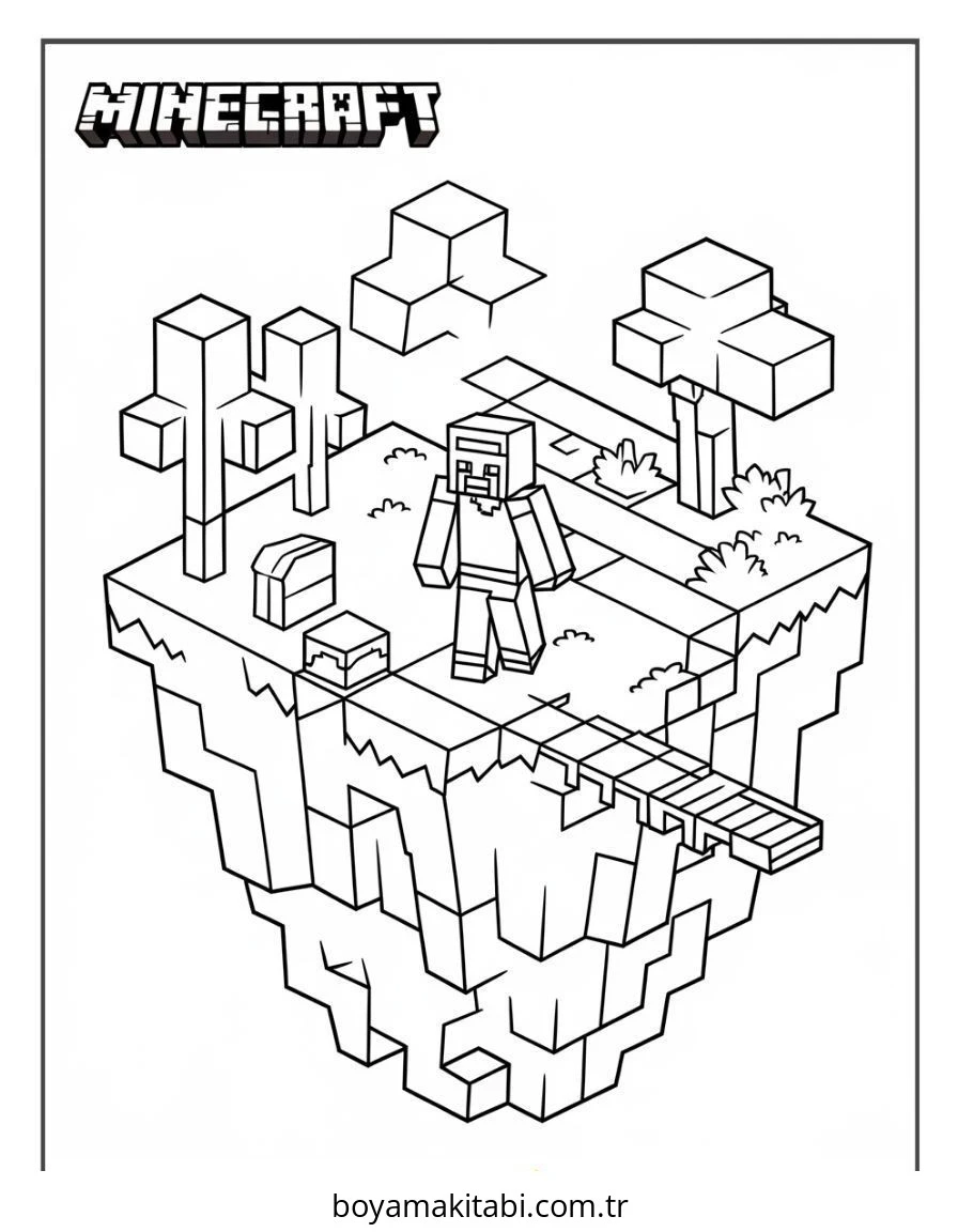 Minecraft boyama sayfası – çocuk aktivitesi, PDF indir