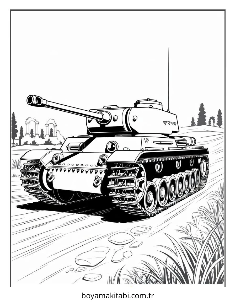 Tank boyama sayfası – boyama çalışması, yaratıcılığı geliştirir