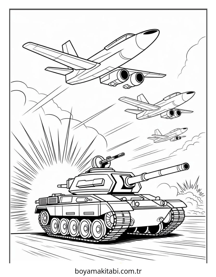 Tank boyama sayfası – kolay boyama, eğitici aktivite