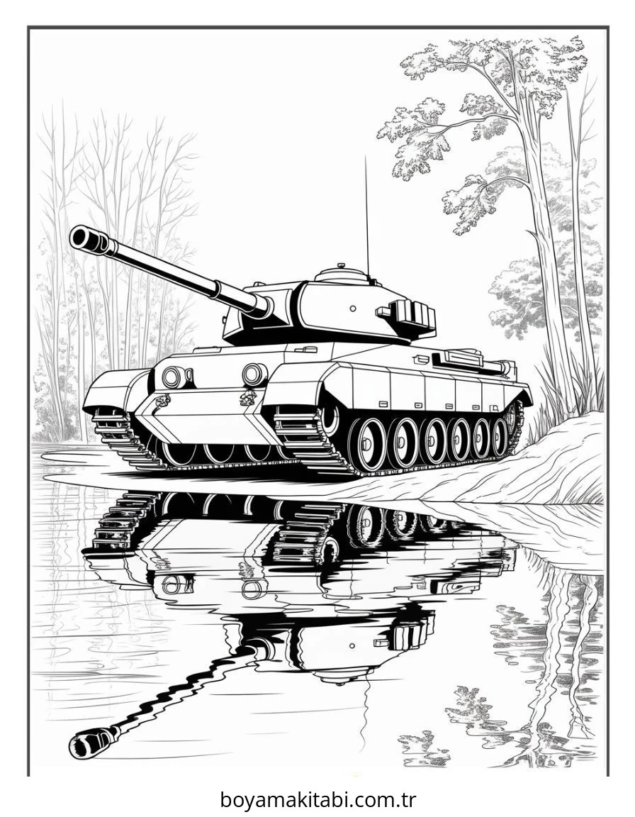 Tank boyama sayfası – sevimli karakter, sanatsal çalışma