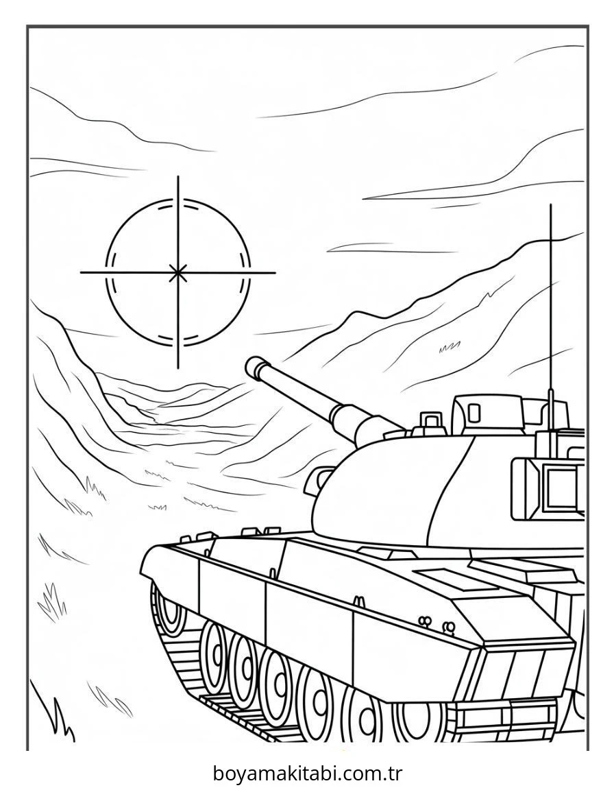Tank boyama sayfası – çocuk aktivitesi, PDF indir
