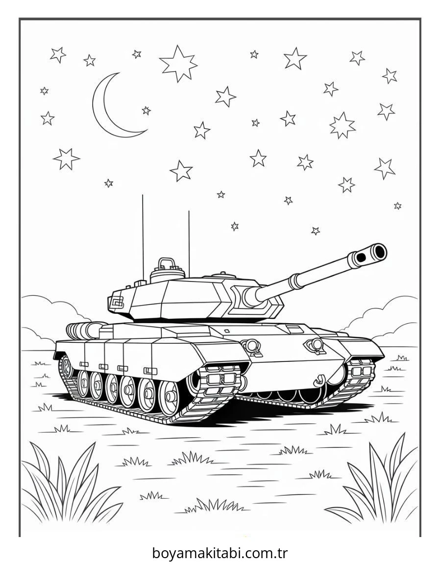 Tank boyama sayfası – sanatsal çalışma, çocuklar için