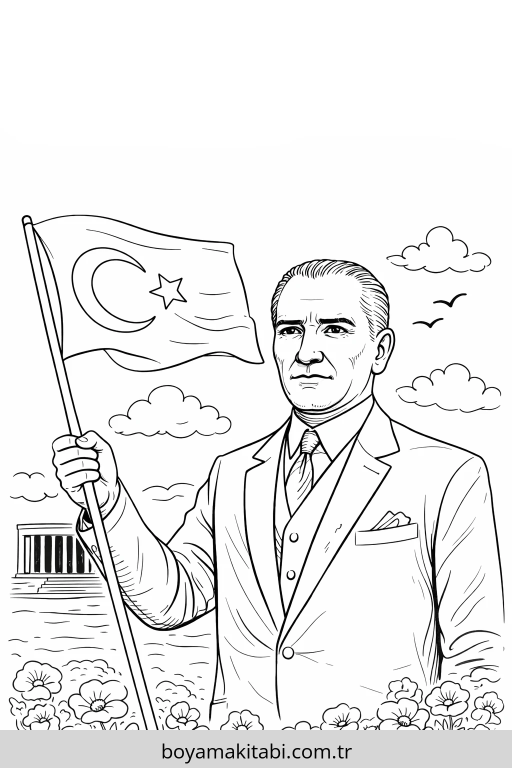 Atatürk boyama sayfası #8 – dikkat ve odaklanma geliştirir, A4 baskıya uygun