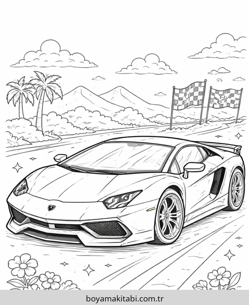 Lamborghini boyama sayfası #158 – PDF indir, sevimli karakter