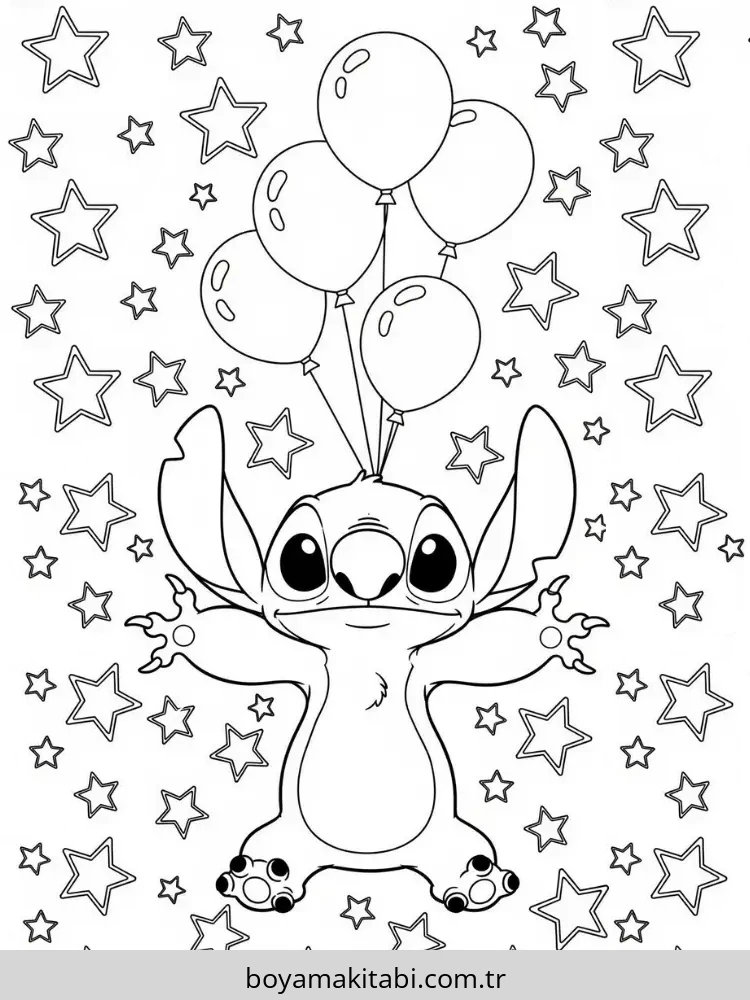 Stitch boyama sayfası #49 – basit çizim, yaz tatili etkinliği