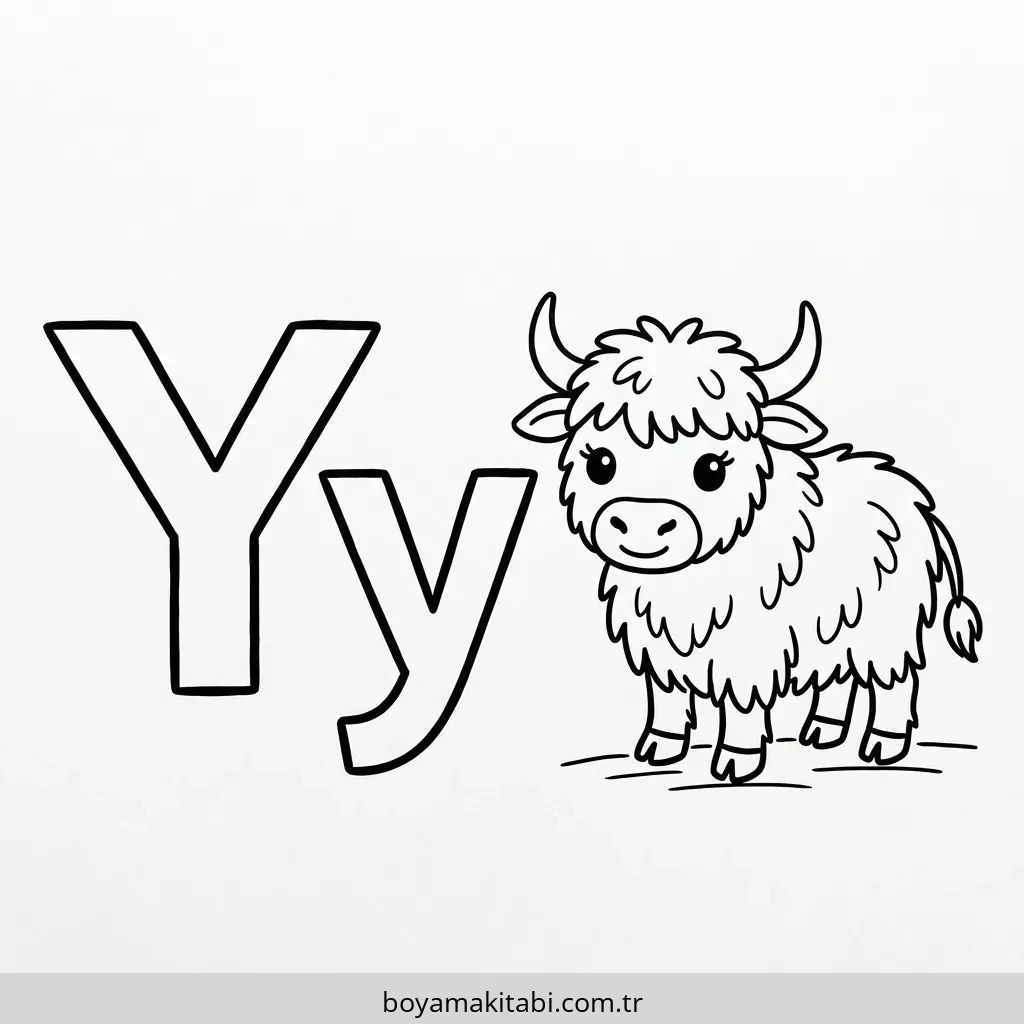 Y Harfi boyama sayfası #21 – aile ile vakit geçirme, renk bilgisini öğretir