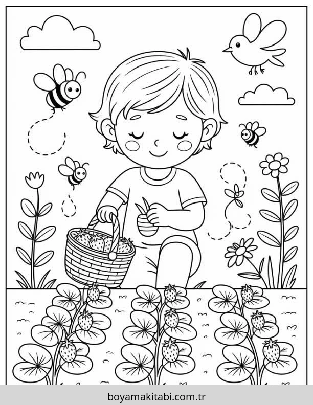 Cottagecore boyama sayfası #25 – ekran süresine alternatif, çocuklarla kaliteli zaman