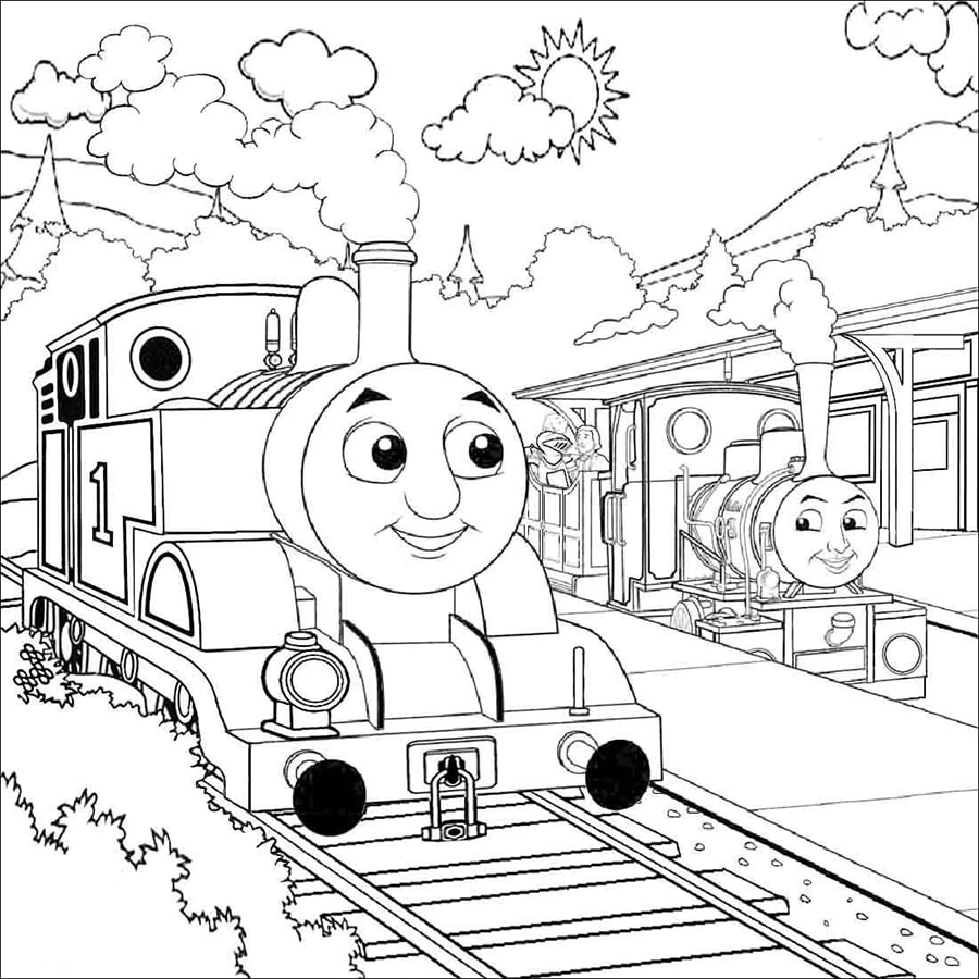 Tren boyama sayfası – çocuk aktivitesi, PDF indir