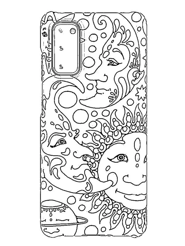 Telefon Kılıfı boyama sayfası – keyifli zaman, renkli çizimler