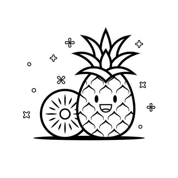 Ananas boyama sayfası – renkli çizimler, okul öncesi