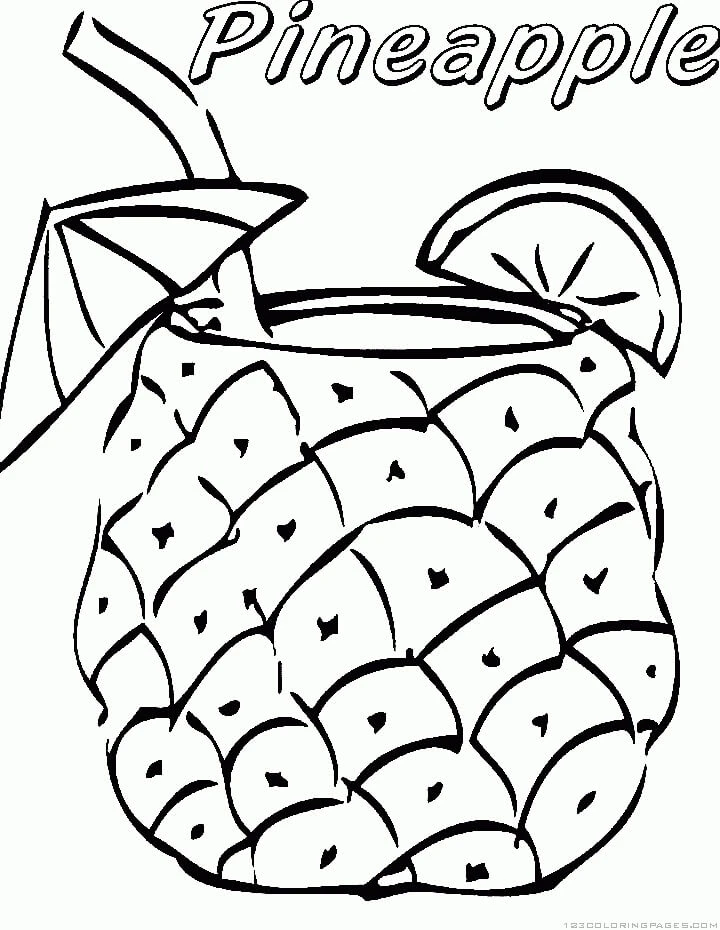 Ananas boyama sayfası – çocuklar için, çizgi film temalı