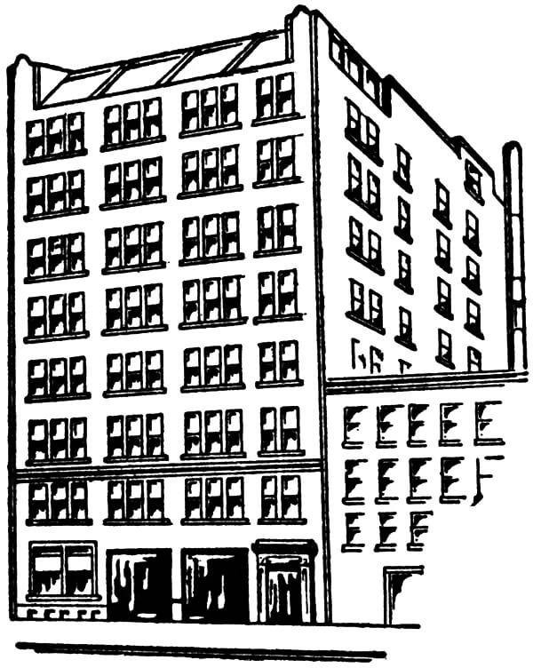 Apartman boyama sayfası – çocuk aktivitesi, PDF indir