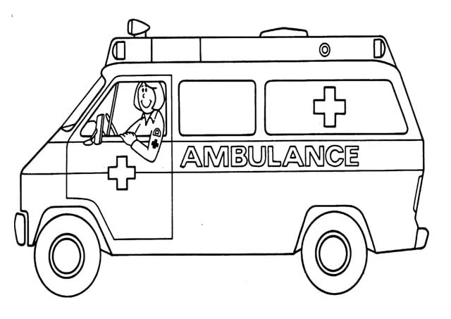 Ambulans boyama sayfası – çocuk aktivitesi, PDF indir