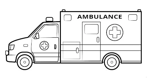 Ambulans boyama sayfası – çocuklar için, çizgi film temalı