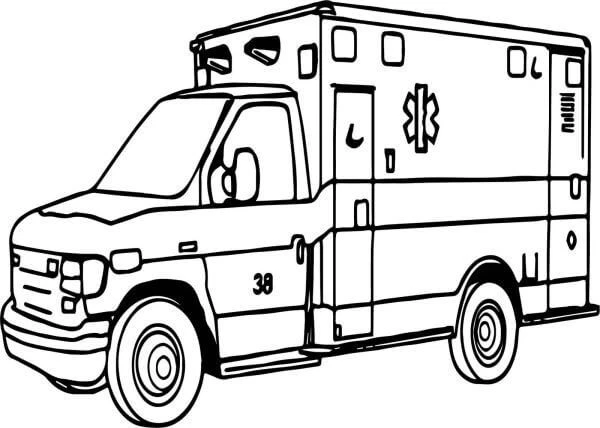 Ambulans boyama sayfası – evde etkinlik, ücretsiz yazdır