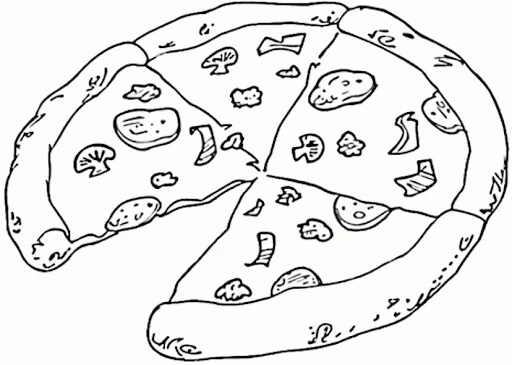Pizza boyama sayfası – sevimli karakter, sanatsal çalışma
