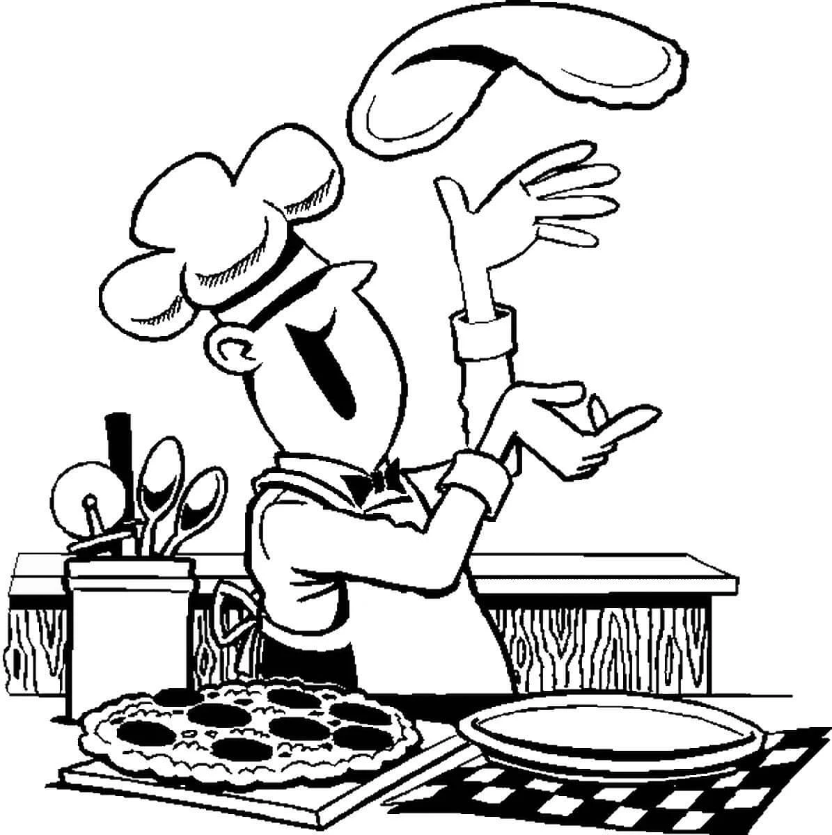 Pizza boyama sayfası – sevimli karakter, sanatsal çalışma