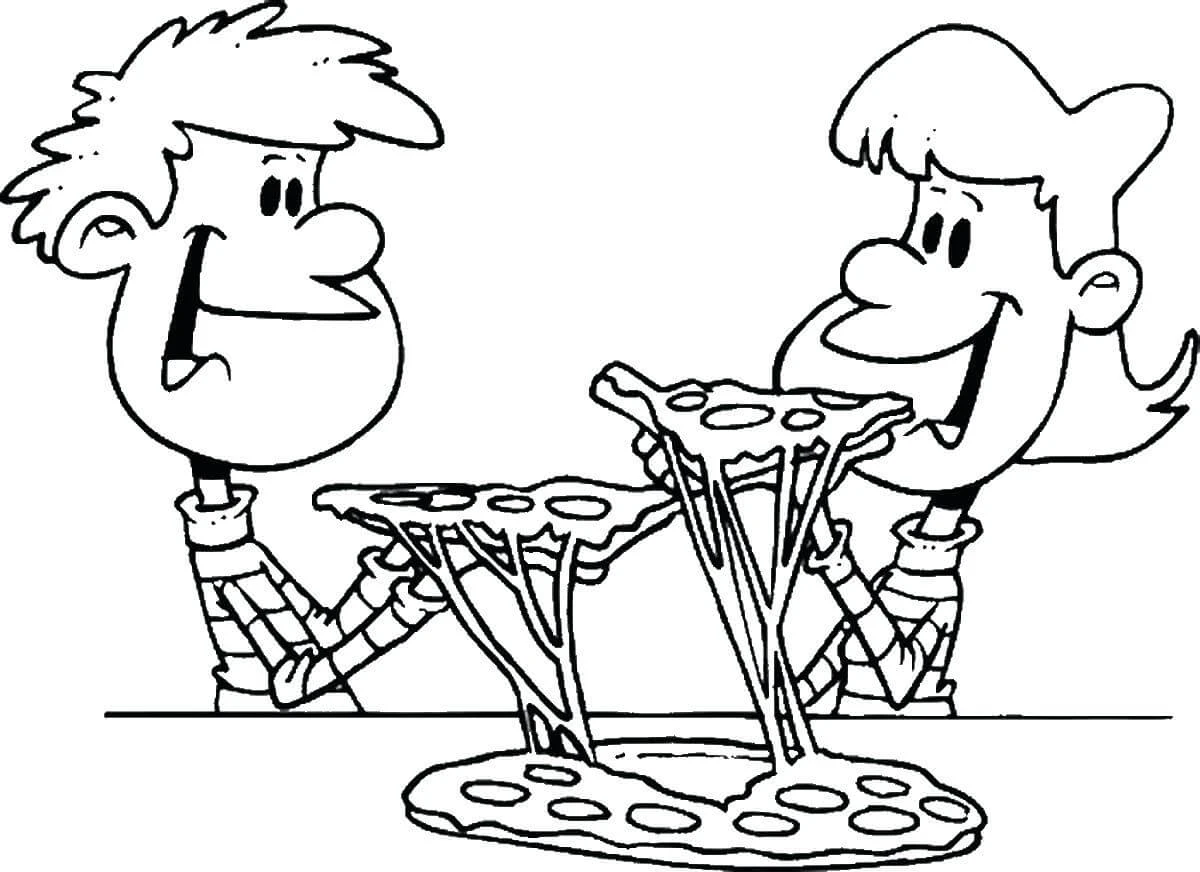 Pizza boyama sayfası – keyifli zaman, renkli çizimler