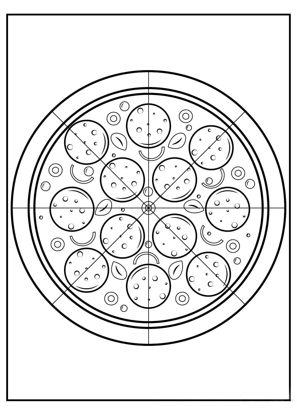 Pizza boyama sayfası – basit çizim, kolay boyama