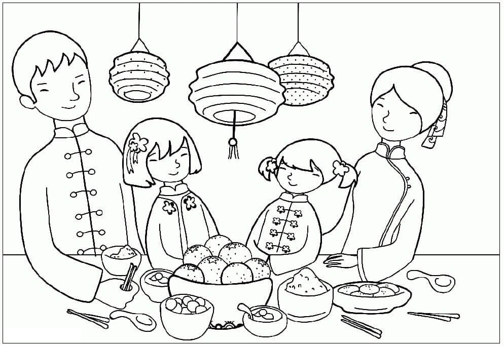 Aile boyama sayfası #3 – PDF indir, sevimli karakter