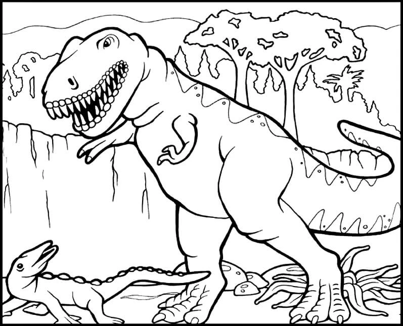 T-rex boyama sayfası – çocuk aktivitesi, PDF indir