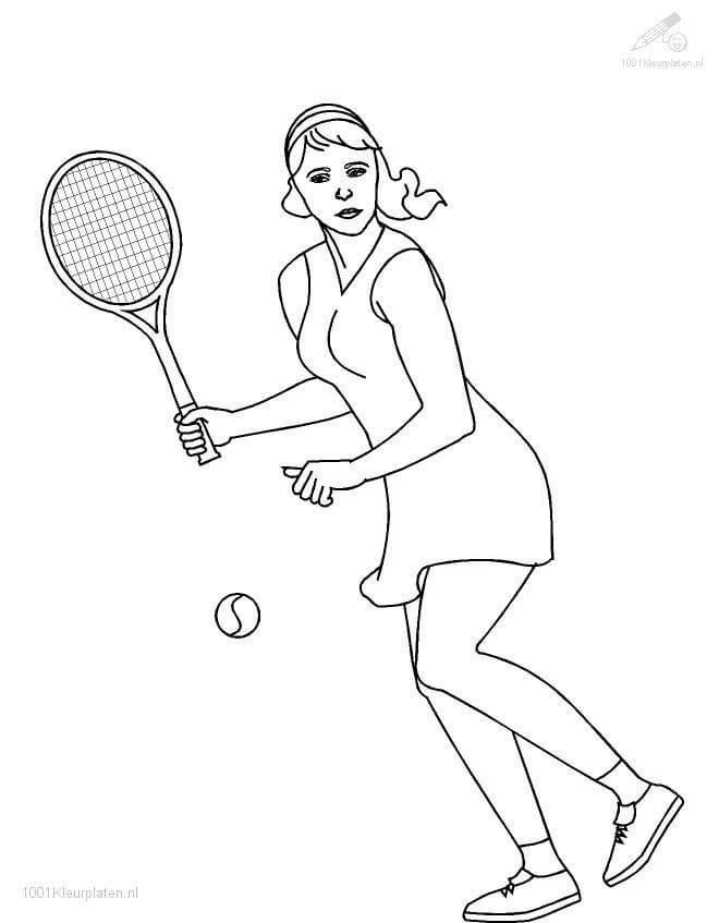 Tenis boyama sayfası – çizgi film temalı, basit çizim