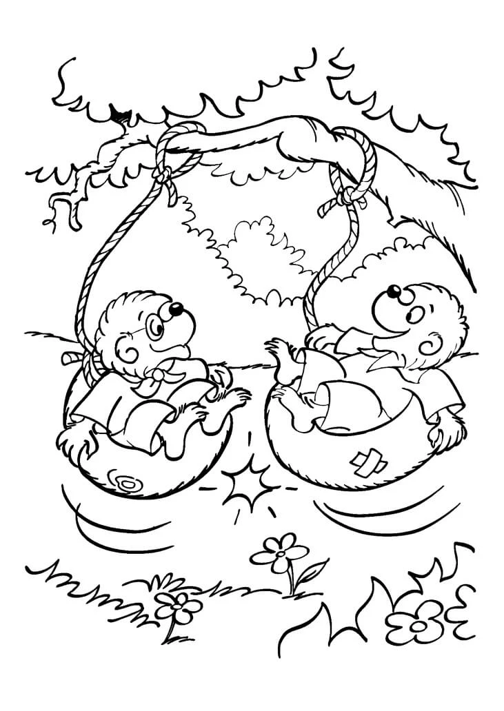 Berenstain Ayıları boyama sayfası – keyifli zaman, renkli çizimler