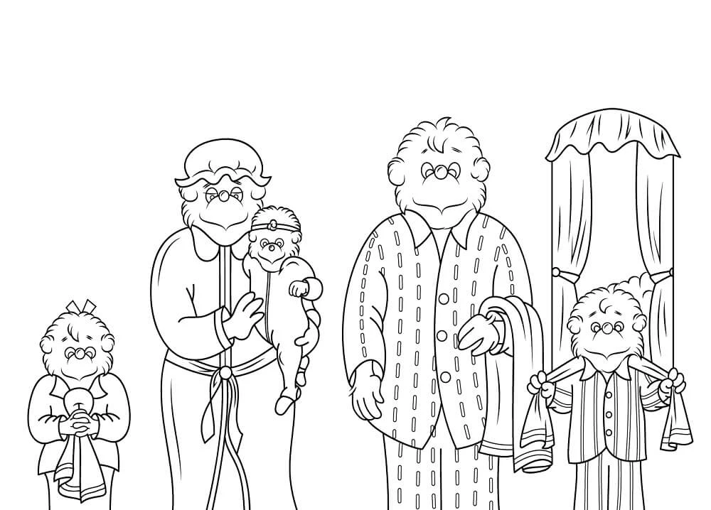 Berenstain Ayıları boyama sayfası – renkli çizimler, okul öncesi