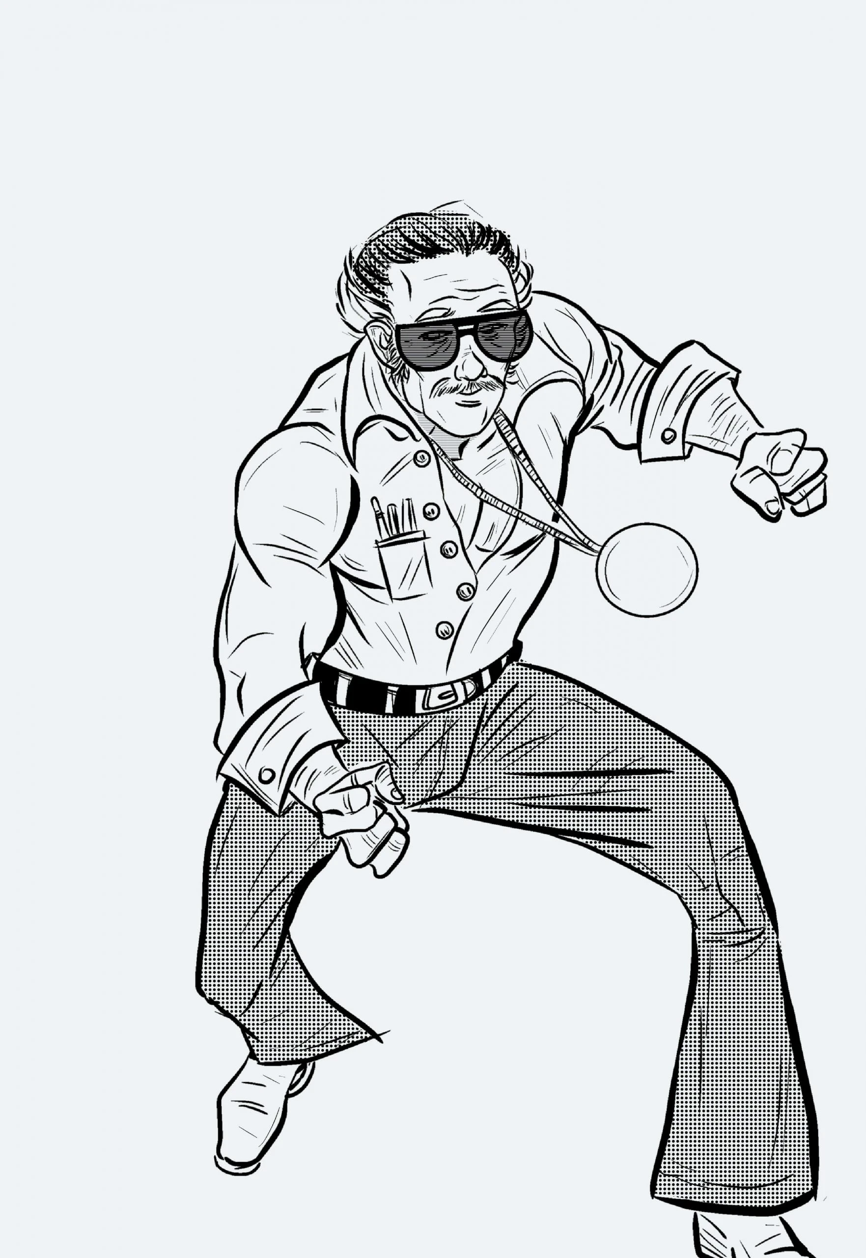 Stan Lee boyama sayfası – sevimli karakter, sanatsal çalışma