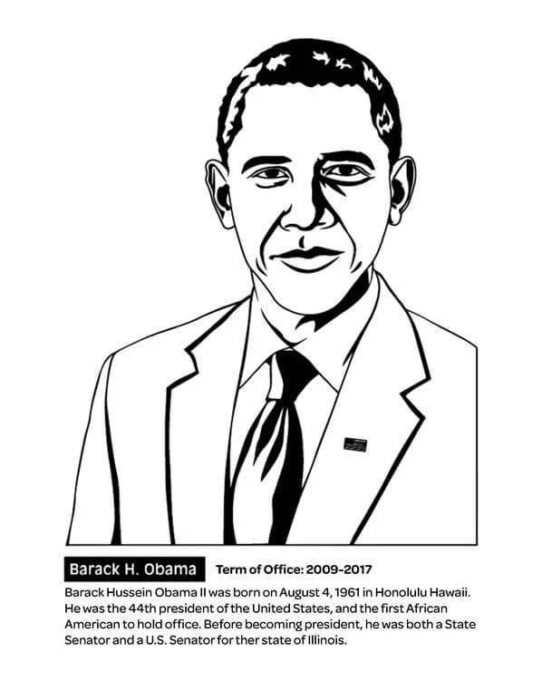 Obama boyama sayfası – sevimli karakter, sanatsal çalışma