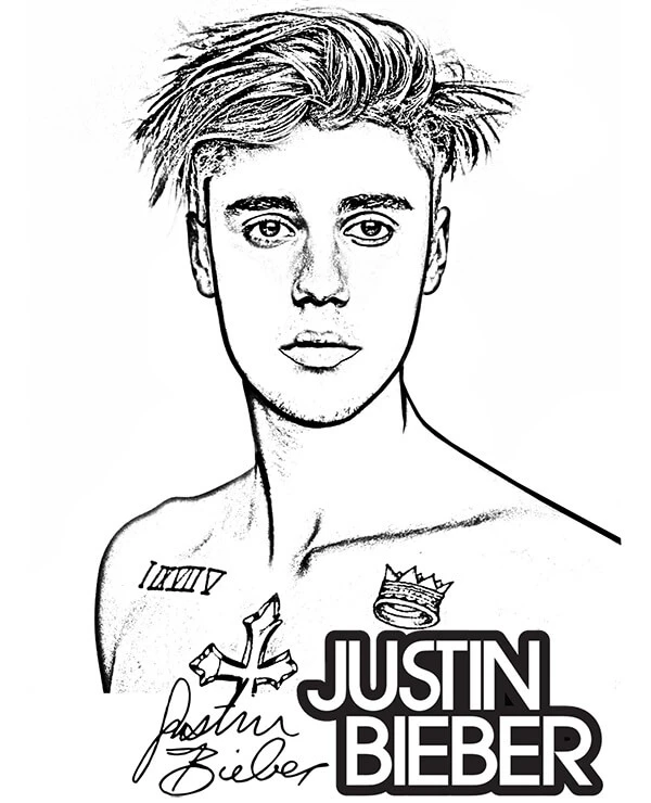 Justin Bieber boyama sayfası – eğitici aktivite, yaratıcılık