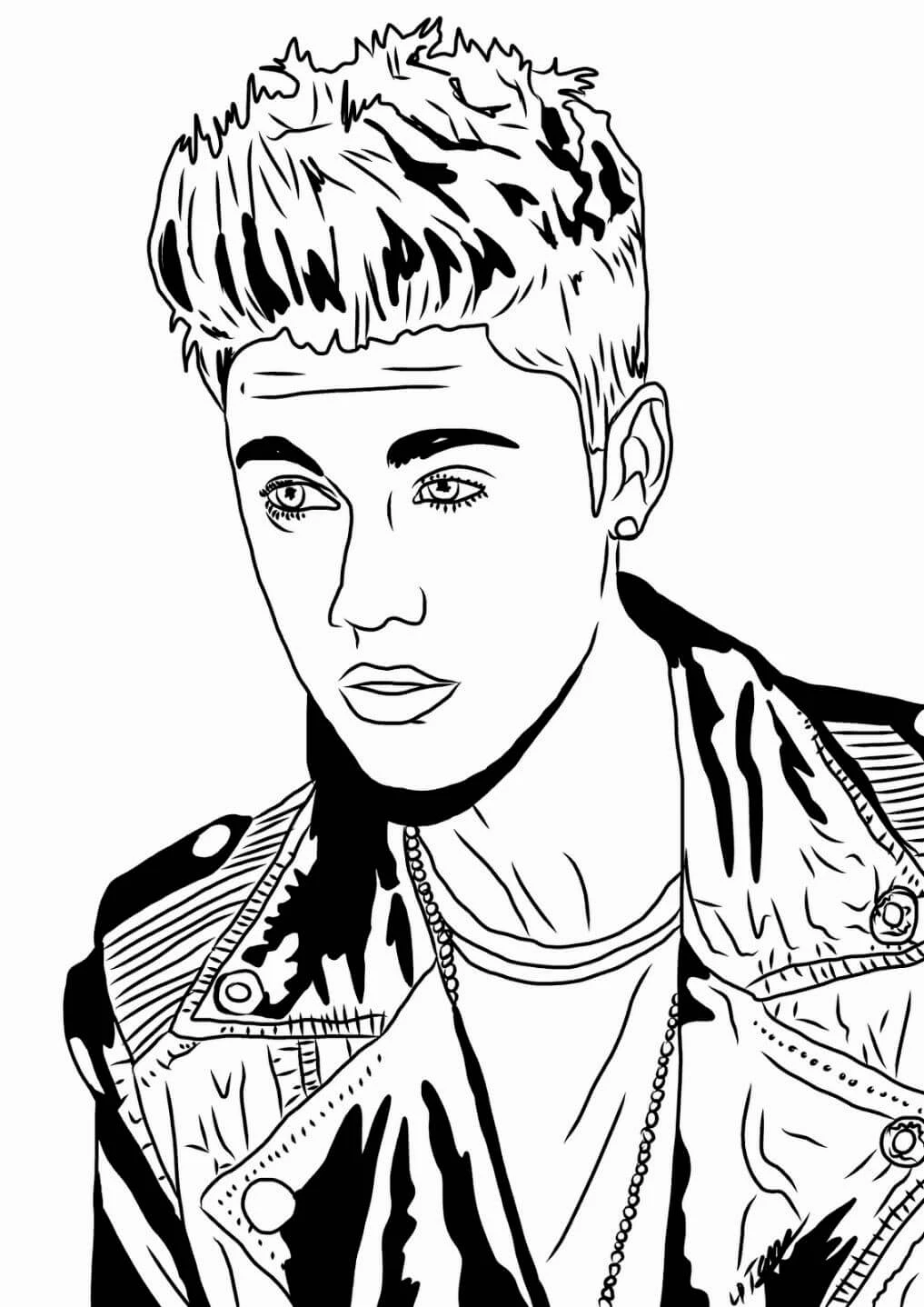Justin Bieber boyama sayfası – sanatsal çalışma, çocuklar için
