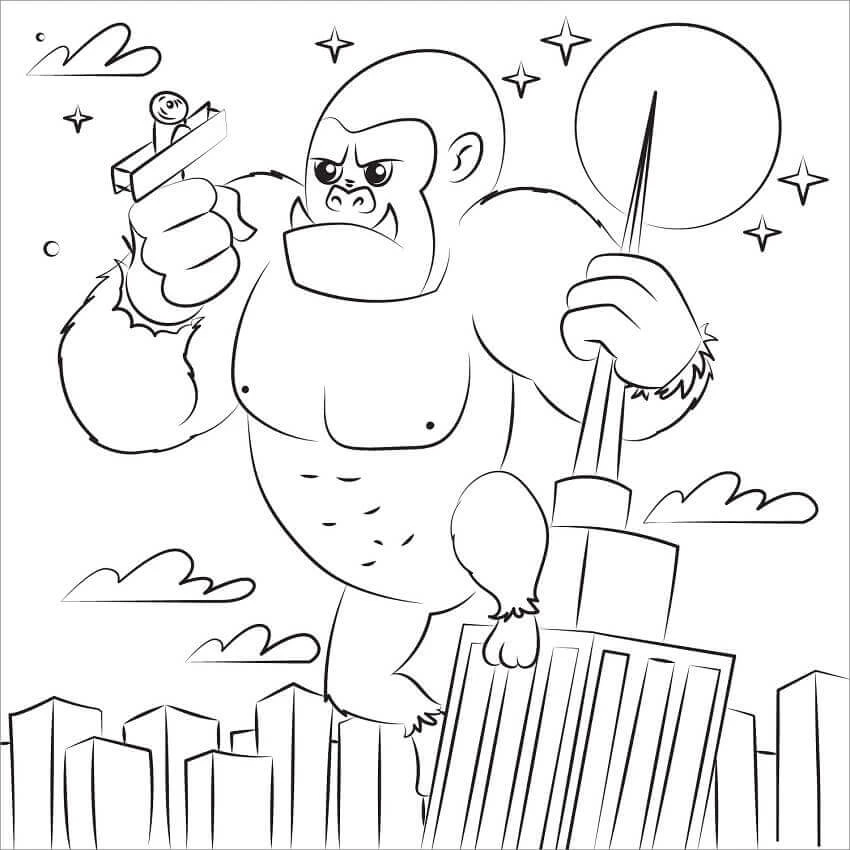 King Kong boyama sayfası #4 – tamamen ücretsiz, çocuklar için