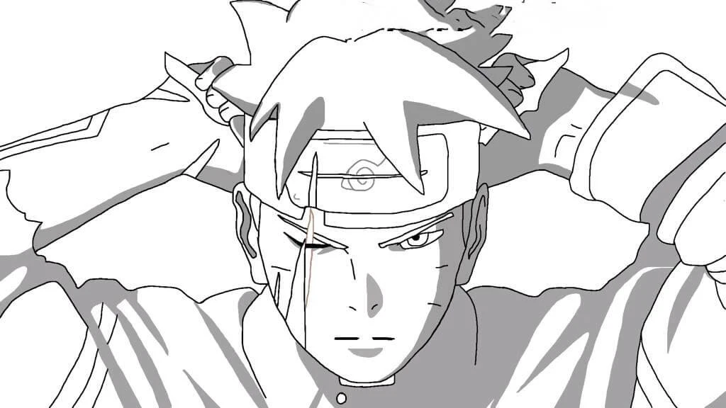 Boruto boyama sayfası #22 – renkli çizimler, dikkat ve odaklanma geliştirir