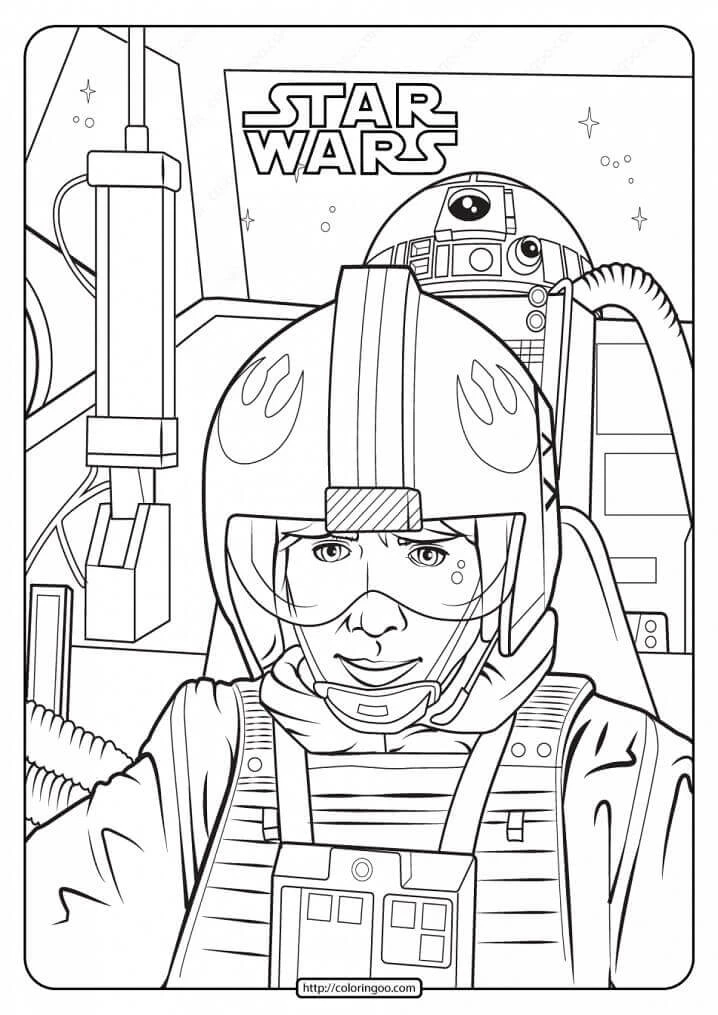 Luke Skywalker boyama sayfası – PDF indir, sevimli karakter