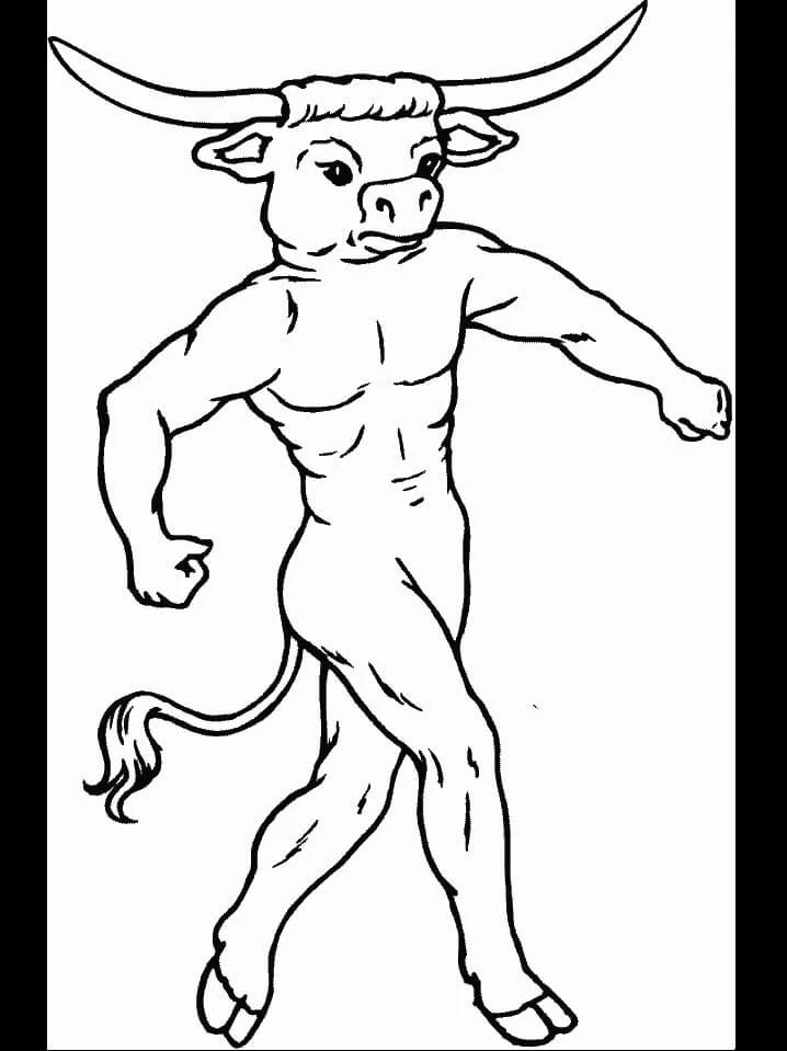Minotaur boyama sayfası – kolay boyama, eğitici aktivite