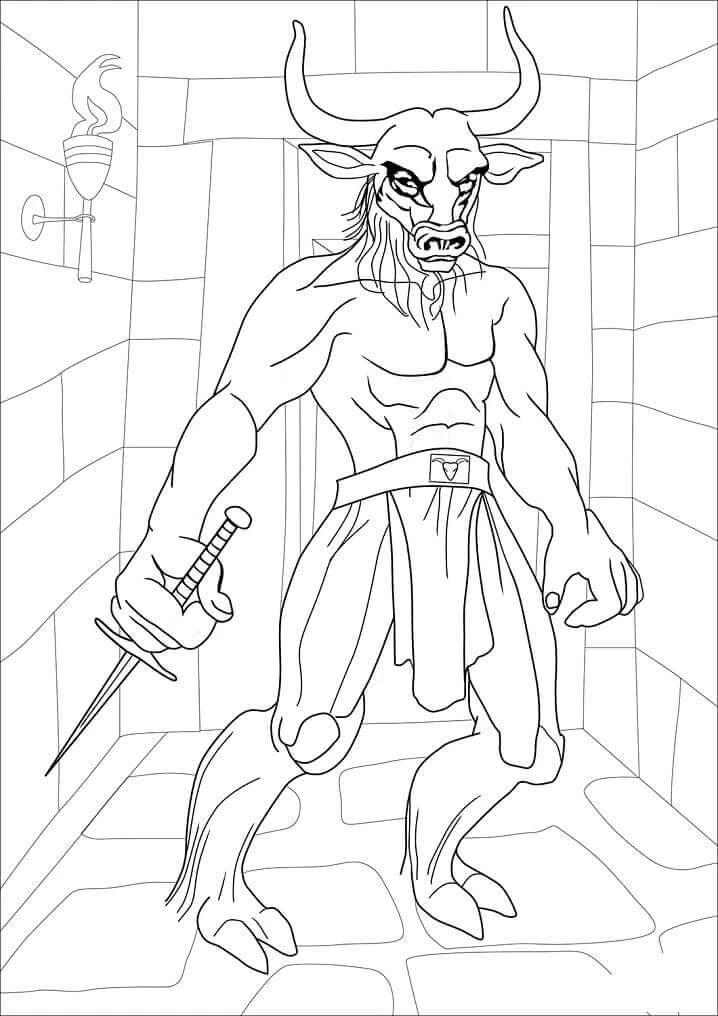 Minotaur boyama sayfası – el becerilerini geliştirir, boyama çalışması