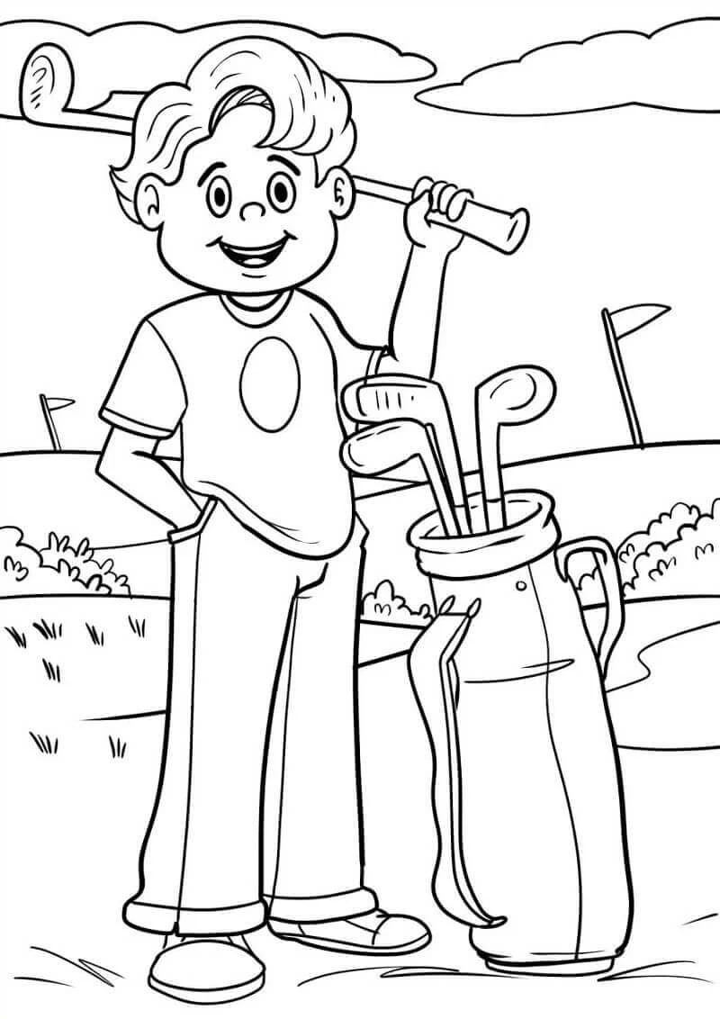 Golf boyama sayfası – sevimli karakter, sanatsal çalışma