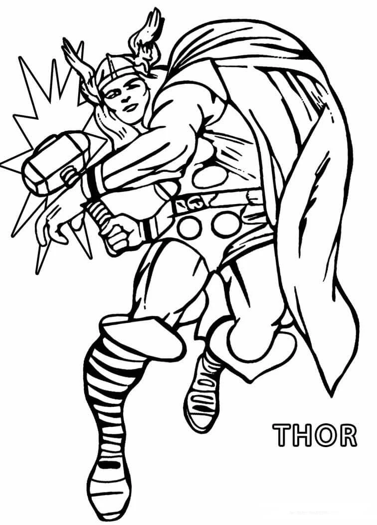 Thor boyama sayfası – renkli çizimler, okul öncesi