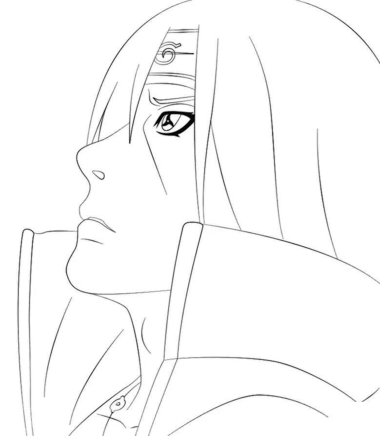 Uchiha Itachi boyama sayfası – el becerilerini geliştirir, boyama çalışması