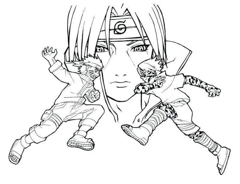 Uchiha Itachi boyama sayfası – basit çizim, kolay boyama