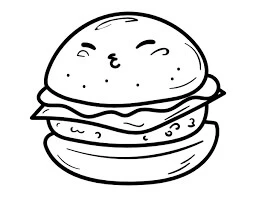 Hamburger boyama sayfası – çizgi film temalı, basit çizim
