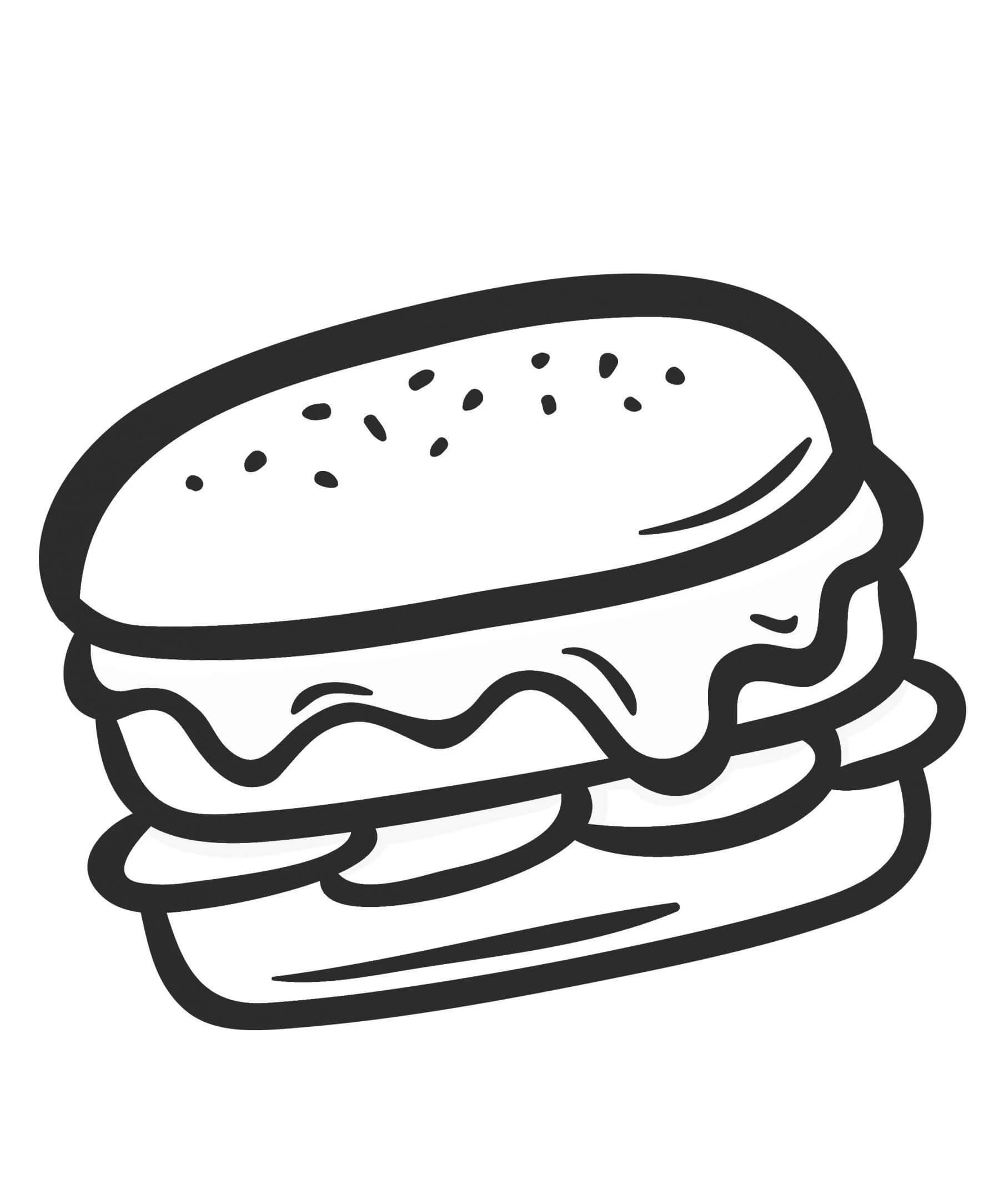 Hamburger boyama sayfası – evde etkinlik, ücretsiz yazdır