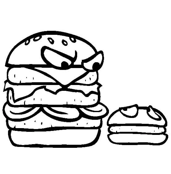 Hamburger boyama sayfası – çocuk aktivitesi, PDF indir