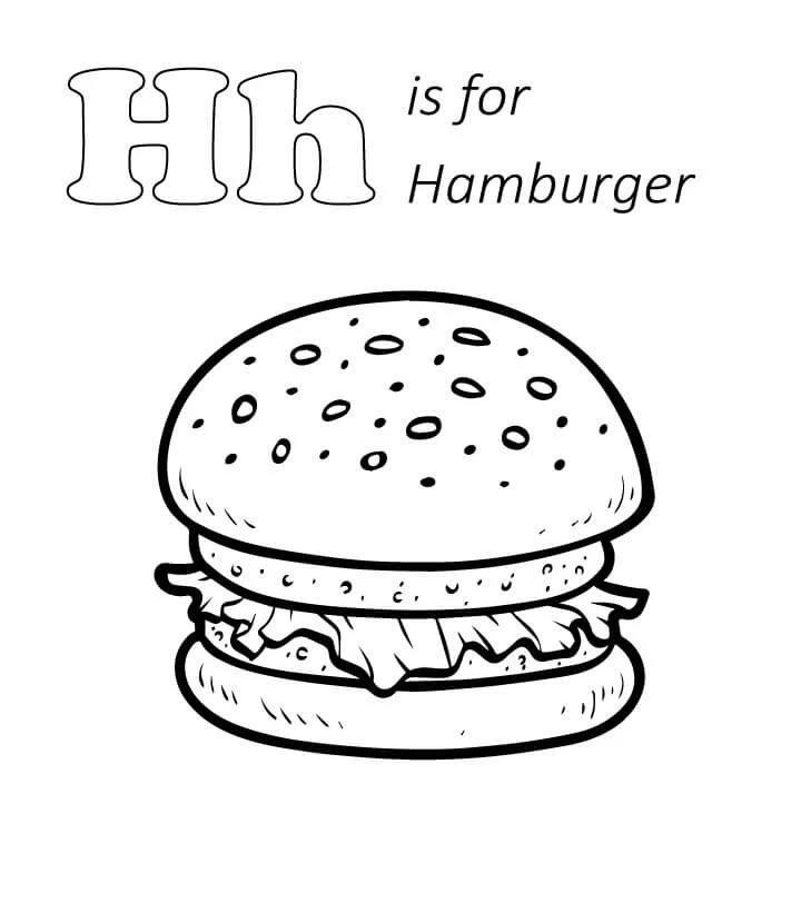 Hamburger boyama sayfası – basit çizim, kolay boyama
